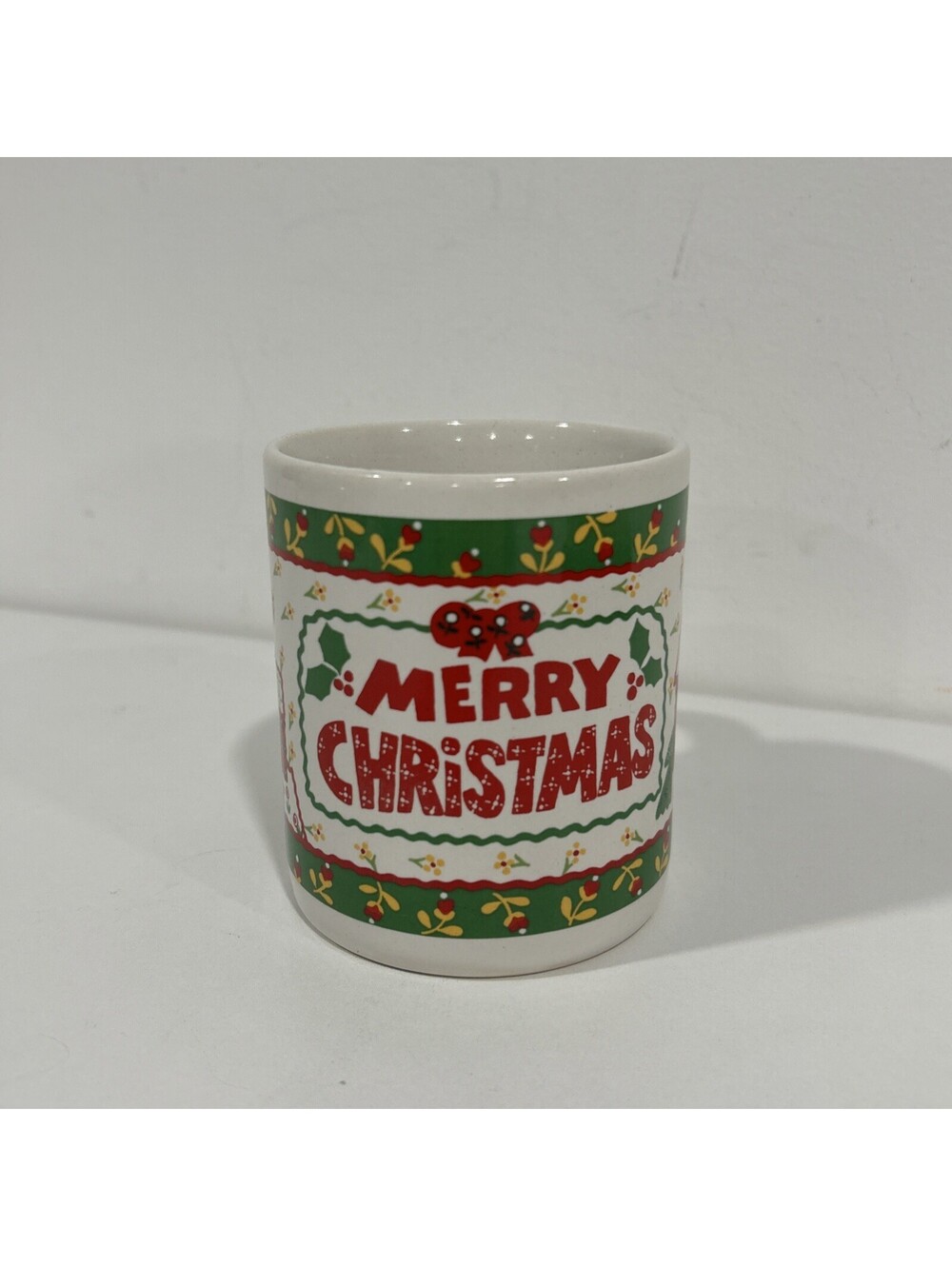 Vintage Merry Christmas Floral Mug Japan Folky Christmas Cup